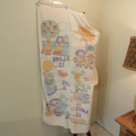 Vintage 1970s "Love is..." Beach Towel 54"x28" HAS WEAR - Picture 5 of 15